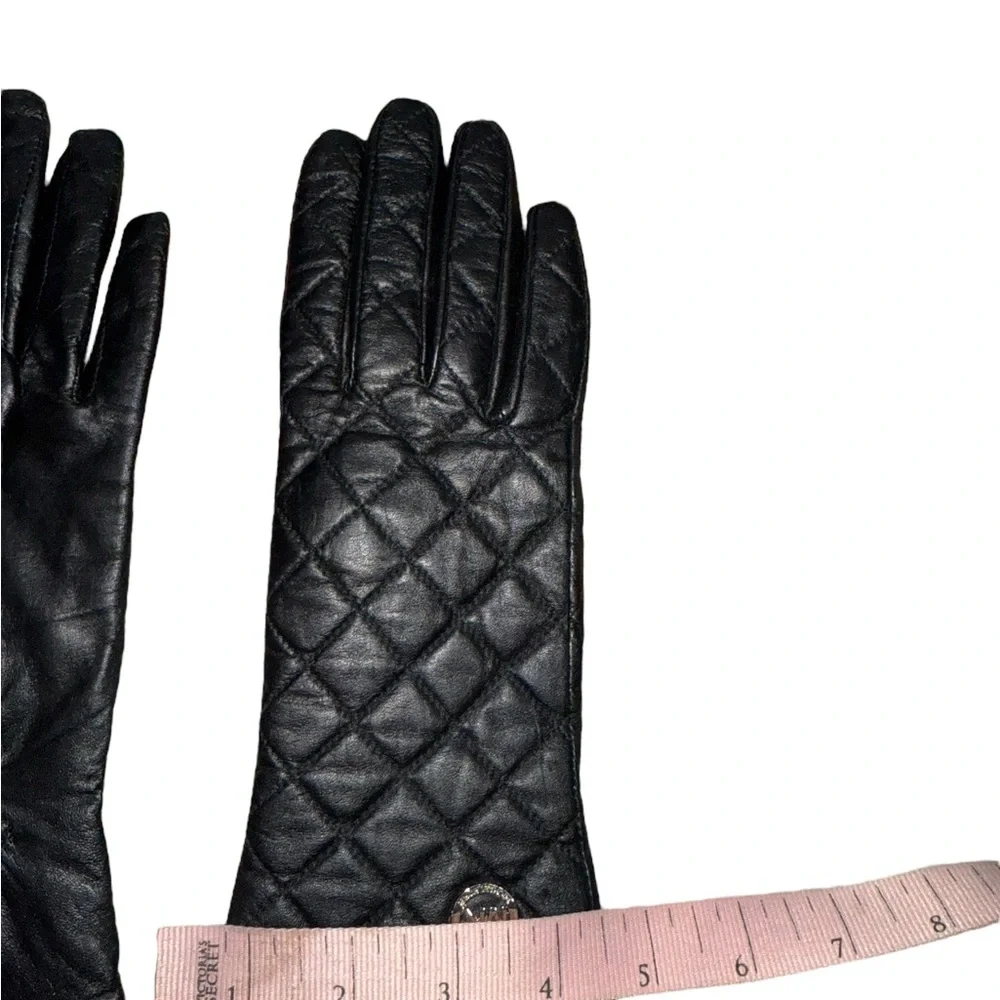 MICHAEL Michael Kors Genuine Leather Women's Quilted Black Gloves Medium
